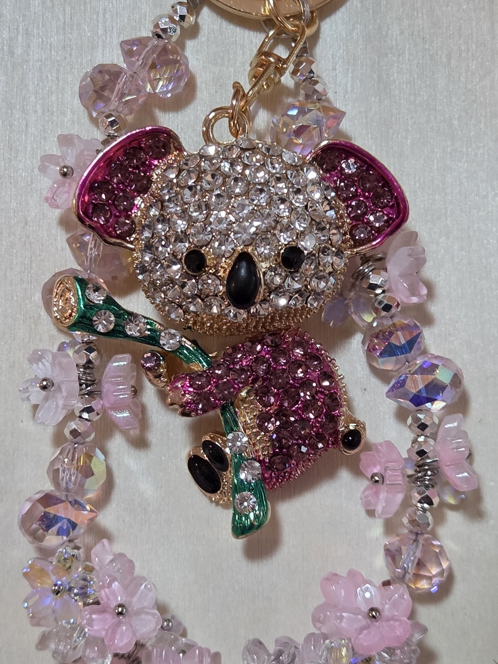Crystal Rhinestone Koala Bear Keychain Cherry Blossom Beaded Bag Charm Keyring